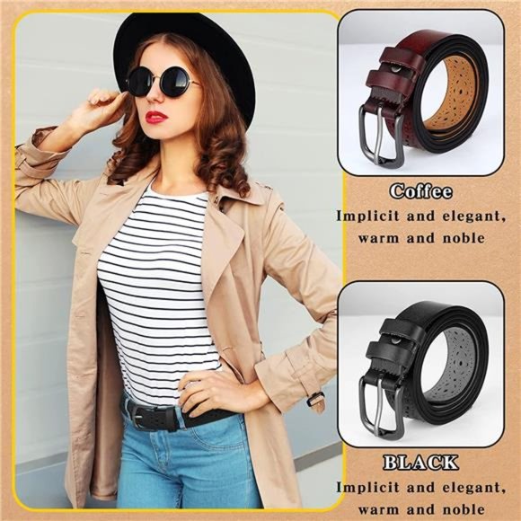 2 Pcs Women\'s Hollow Flower Leather Belt with Pin Buckle Waist Belts main image 7